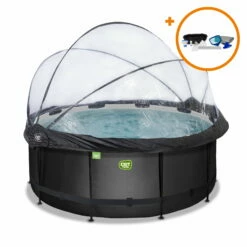 EXIT TOYS EXIT Black Leather Zwembad ø360x122cm Met Zandfilterpomp En Overkapping En Accessoire Set - Zwart