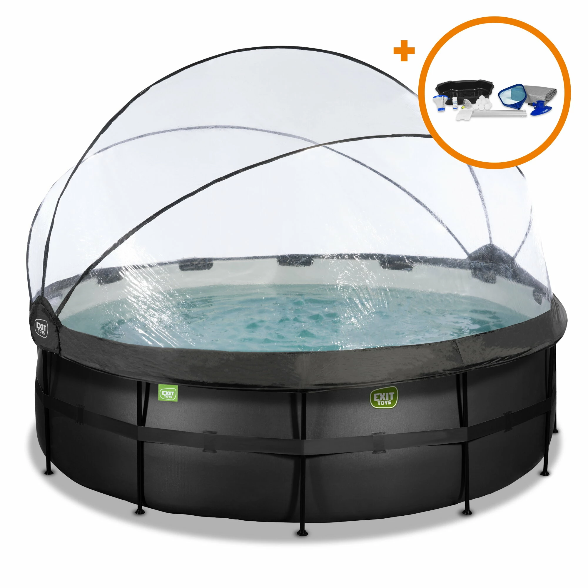 EXIT TOYS EXIT Black Leather Zwembad ø427x122cm Met Zandfilterpomp En Overkapping En Accessoire Set - Zwart 1 EXIT TOYS EXIT Black Leather Zwembad ø427x122cm Met Zandfilterpomp En Overkapping En Accessoire Set - Zwart